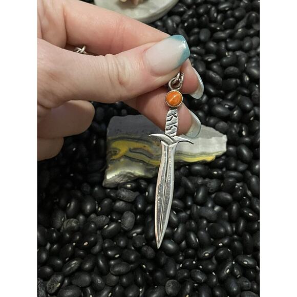 Native American SW Sterling Silver Sword Knife Bayonet Orange Spiny🧡Pendant